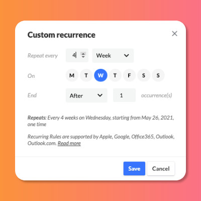 Recurring Event as seen in AddEvent.com